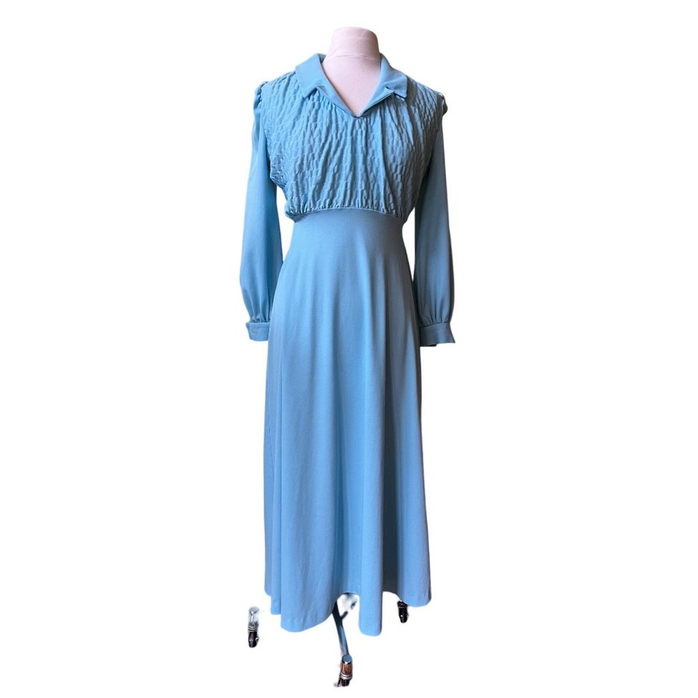 Vintage Baby Blue Smocked Long Sleeved Dress